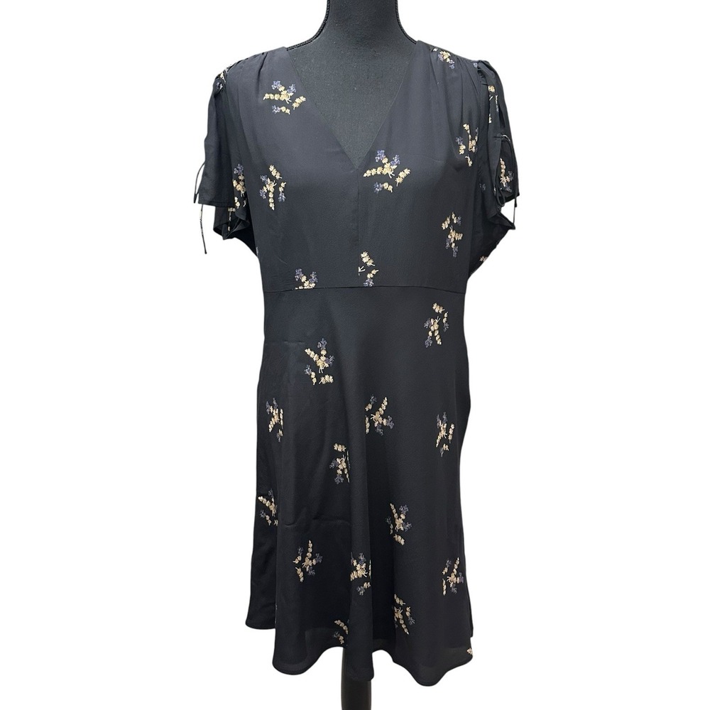 Madewell "Vintage Inspired" Black Wildflower Short Sleeve Silk Mini Dress Sz 14